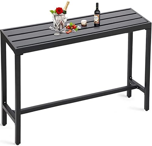 ONLYCTR Outdoor Bar Table, Patio Counter Height Bar Table, 55" Rectangle Bar Table for Patio, Garden, Yard, Balcony, Poolside (Black, 55inch-Length)