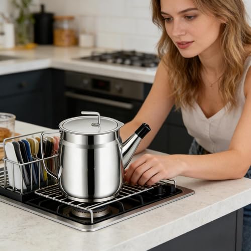 Recipiente de aceite de acero inoxidable 2L con colador para cocina 3