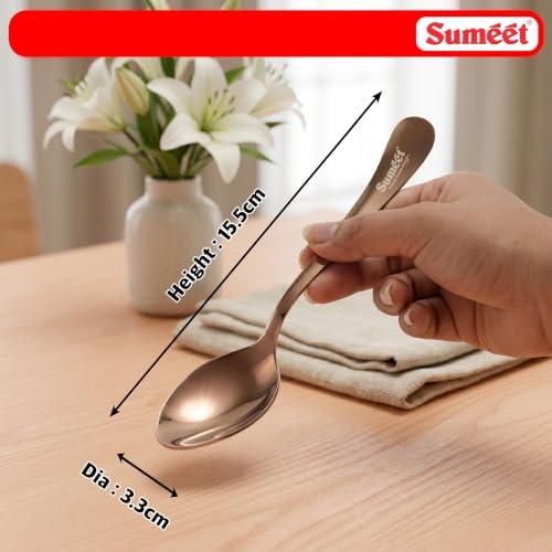 Image of Sumeet Stainless Steel Rose Gold Baby /Meduim Premium Spoon Set of 6 Pc - (15.5cm L) (1.6mm Thick)