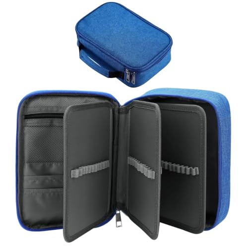 Estojo Escolar Grande Capacidade, Estojo Box Jumbo Com Alça e Elastico para 72 canetas ou lápis, Feminino Masculino, Infantil Adulto, Organizador Com Divisórias e Zíper (AZUL)