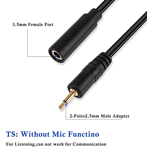 PNGKNYOCN 2.5mm to 3.5mm Short Cable,2 Pack 2.5mm Mono Plug to 3.5mm Mono Jack Adapter Audio Cable for Smartphone Headphone etc(16cm - Image 2