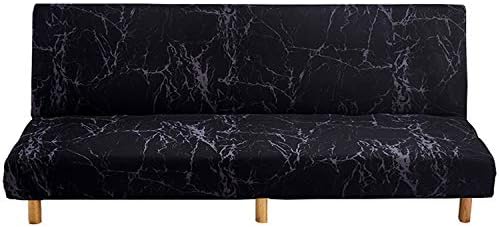 WOMACO Printed Futon Cover Stretch Sofa Bed Slipcovers Full Twin Queen Size Armless Couch Loveseat Protector Covers with Elastic Bottom for Living Room Bedroom Furniture (Black Marble, 63"-75")