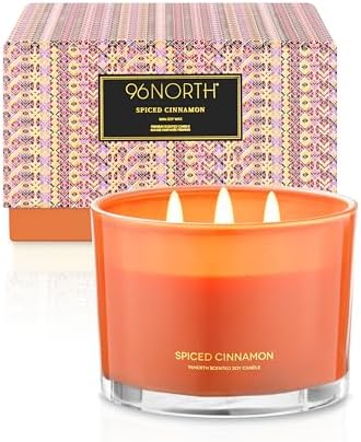 96NORTH Luxury Spiced Cinnamon Candle | Large 3 Wick Jar Candle | Up to 50 Hours Burning Time | 100% Natural Soy Wax | Relaxing Aromatherapy Aesthetic Candles | Housewarming Gift for Men and Women