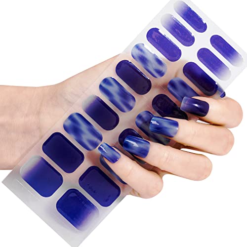 Makartt Semi Cured Gel Nail Strips Gel Nail Polish Sticker Gel Nail Stickers Glossy Full Nail Wraps For Women With Nail File, Nail Wipe And Wood Stick Easy & Quick Nail Art 20 Strips（Blue Blooming） #TOP18
