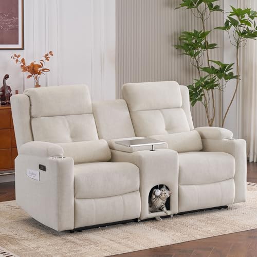 CALIVIA Cat-Proof Reclining Loveseat with Cat Cave & Console
