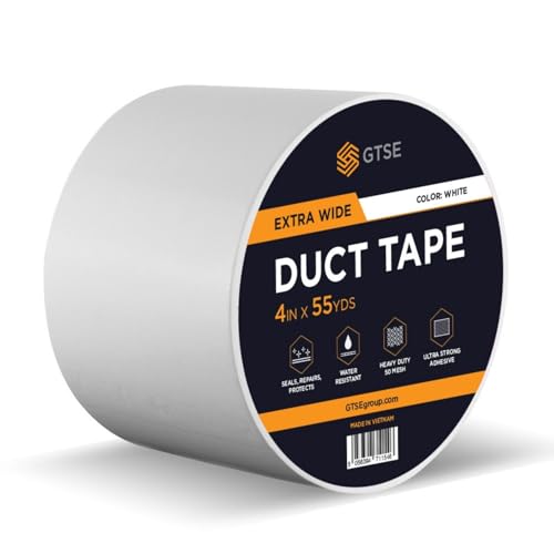 GTSE White Duct Tape, 4 in x 55 yd (164 ft), Heavy Duty Waterproof Repair