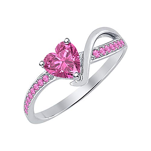 Marniel Jewels 14k White Gold Finish 2.90Ctw Heart Cut Pink Sapphire Womens Wedding Ring2