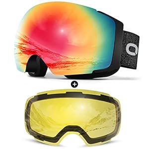 Odoland Maschera da Sci Grande Lente Sferica Senza Cornice con Lente Intercambiabili Magnetico, Occhiali da Sci OTG Disegn per Adulti e Giovani, Protezione UV400 e Anti-Fog, Casco Compatibile
