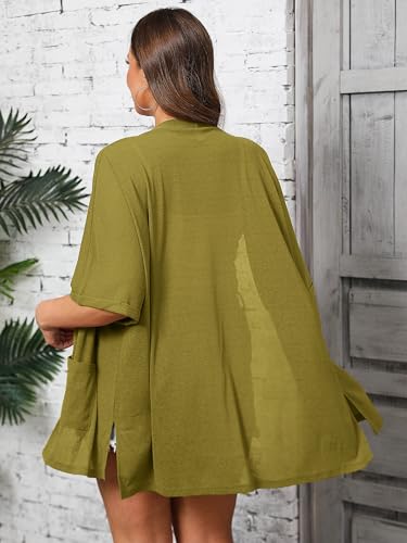 Image of AusLook Plus Size Cardigan for Women Short Sleeve Lightweight Open Front Shrug with Pockets for Dresses and Layering 1X-5X