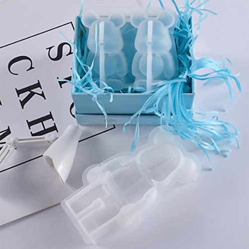 Zayookey 2 Pcs Bear Resin Molds Silicone 3D Animal Candle Mold Epoxy Resin Casting Mould for DIY Keychain Scented Soap Home Decor (Transparent Molds)