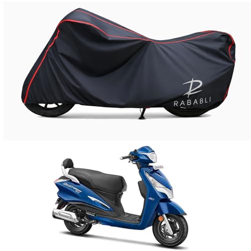 Image of Waterproof Bike Body Cover Compatible for | Hero Destini 125 Xtec | Taffeta Fabric, Red Piping Design, Bottom Elastic Fit | Dustproof, Sun UV & Rain Protection for All Bikes