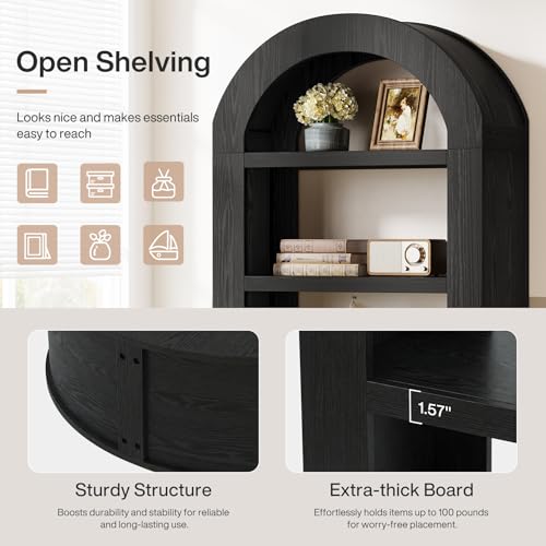 Image of Tribesigns 70.9'' Tall Arched Bookshelf, 5-Tier Open Bookcase Display Shelves Organizer for Living Room, Bedroom, Library, or Office, Black