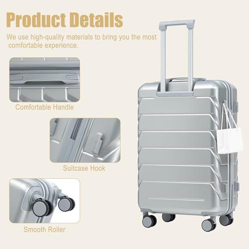 Image of 28 Inch ABS Hard Shell Large Luggage With Combination Lock and Side Hooks, Sliver