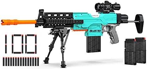 Minfex Automatic Toy Gun Sniper with Scope - 3 Modes Toy Foam Blasters with Bipod, 2 Magazine Clips, 100 Bullets, DIY Toys for Boys Kids Age 6-12, Gifts for Birthday Halloween Christmas (Green)