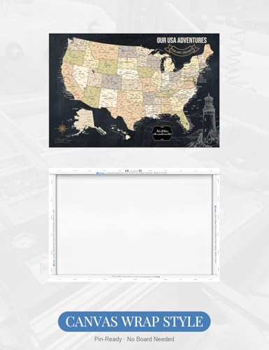 Image of IPIC Canvas USA Map Painting for Wall Decor, Pinnable Amerika Travel Map Print, Ready to Hang