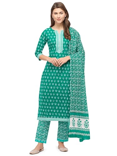Image of MIRCHI FASHION Pure Cotton Straight Kurta Set with Dupatta | 3 Piece Ethnic Kurta Pant Set Office Wear Salwar Kurta Set for Women