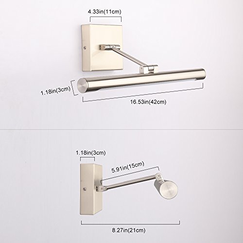 Single Arm Led Picture Lights 16.53 Inch, Joosenhouse Full Metal Artwork Lamp With Rotatable Sconces Lamp Head, 9W (45W Eqv.), Hardwired Connection, 3000K Warm White 560Lm, Brushed Nickel Finish… #TOP3