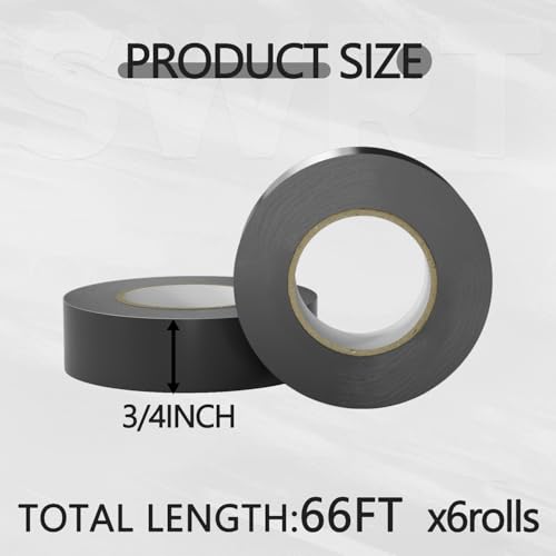 Image of SWRT 6 Pack Black Electrical Tape Waterproof, 0.75 in x 66 FT High Temp Electric Tape Under 600V for All Weather - UV Protection - Flame Retardant