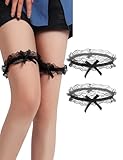 ohmydear Giarrettiera Sposa 2 Pezzi Set Giarrettieri Intimissimi di Pizzo con Fiocco Set di Reggicalze Il Matrimonio Regalo Giarrettiere Sposa Elastica da Donn per Cosplay