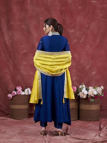 Image of MOKOSH Women's Silk Embroidery Anarkali Kurta Pant with Dupatta | Anarkali Kurta Set |Embroidered |V Neck Full Sleeve Ethnic Suit |3 Piece Outfit
