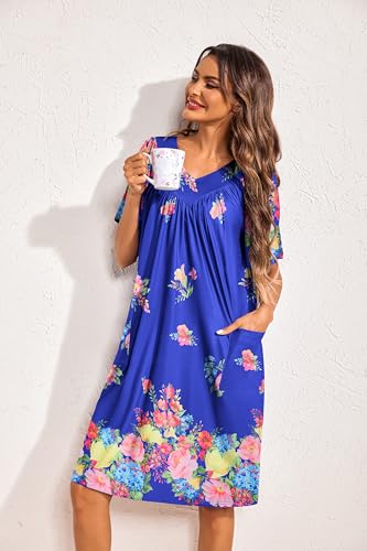 Image of Ekouaer Womens House Dress Floral Print Nightgown with Pockets Mumu Dress