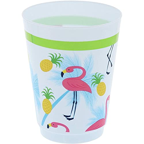 Blue Panda Plastic Party Cups 16 Pack - Tropical Flamingo Reusable Tumblers - 16 Oz #TOP2