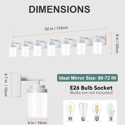 Image of IZORRO Bathroom Light Fixture White, White Glass Shade 52-Inch 7-Light