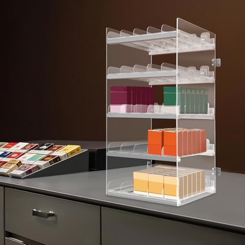 CNCEST 10 Pack Cigarette Display Holder,Retail Store Automatic Cigarette Pusher Tray Tobacco Display Stand Rack,Supermarket Cabinet Matchbook Divider Display Case,Transparent Floating Shelf (5 Layer)