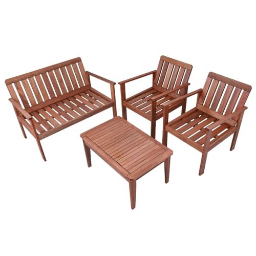 Conjunto para Jardim com 1 Sofá 2 Poltronas 1 Mesa de Centro Madeira Maciça Madeira