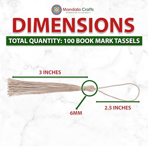 Image of Mandala Crafts 100 Beige Silky Bookmark Tassels with Loops for Crafts | Machine Washable, Polyester Mini Craft Tassels for Jewelry Making, Graduation Decorations, Keychains, Gift Tags & Ornaments