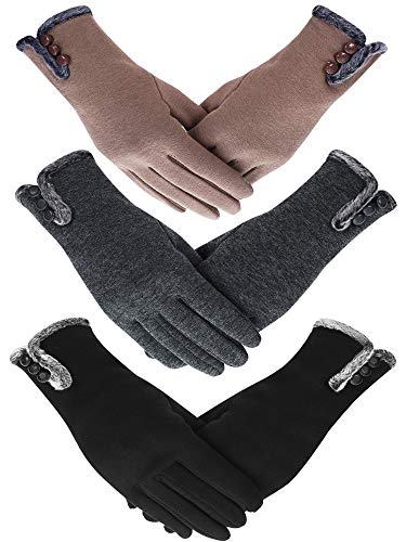 3 Pairs Women Winter Gloves Warm Touchscreen Gloves Windproof Gloves for Women Girls (Black, Gray, Khaki)
