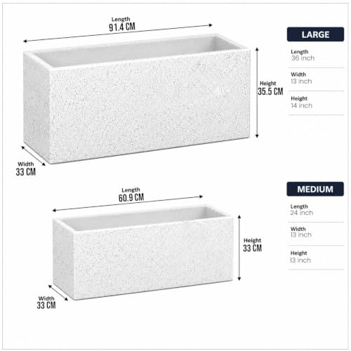 Image of Go Hooked Rectangular Planter Pot Combo Recta R (36 Inch & 24 Inch) | Large Polymer Indoor Outdoor Pots with Drainage | UV-Weather Resistant Flower Pot for Balcony Garden Home Office Decor (White)