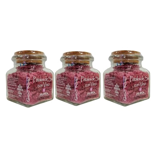 Jiloca Azafranes Escamas de Sal con Vino Garnacha 240 gr. Pétalos de Sal de Manantial Sin Refinar, Sin Aditivos, Libre de Microplásticos. Condimento Gourmet en Bote de Cristal Pack 3 x 80 gr