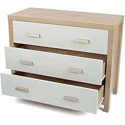 Cajoneras Baratas Gris Meyvaser Cómoda Dormitorio, Cajonera de 3 cajones con guías metálicas Color Cambria Blanco