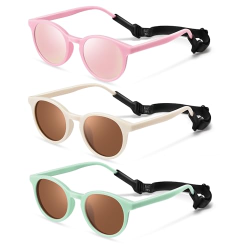 Image of Cute Kids Polarized Sunglasses,Baby Sun Glasses with Strap for Toddler Girls Boys Flexible Round UV Protection