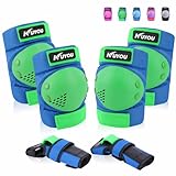 Kinder Schützer inliner Schonerset Schutzausrüstung 6 in 1 Knieschoner Ellenbogenschützer Handgelenkschoner Protektorenset für Skateboard Roller Skaten Fahren Outdoor Sport (Grün/Blau)