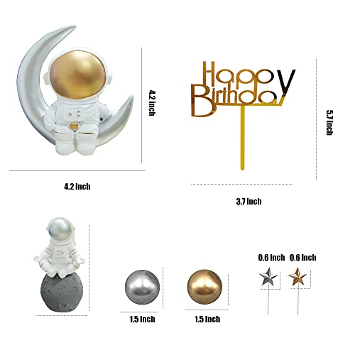 19 Pcs Astronaut Figurines Cake Topper Star Cake Topper Happy Birthday Cake Topper For Outer Space Theme Party Kids Birthday Party #TOP1