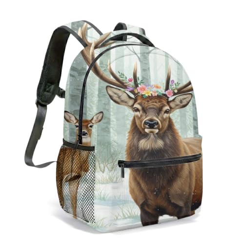 Sac à dos imprimé de scène de cerf des bois parfait pour les étudiants et le plein air