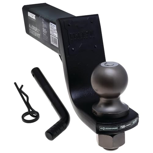 Reese 21621 Tactical Trailer Hitch Ball Mount Starter Kit, Fits 2 Inch Square Receiver, 4 Inch Drop, 7,500 lbs. Capacity, Includes 2 Inch Trailer Ball and Pin & Clip