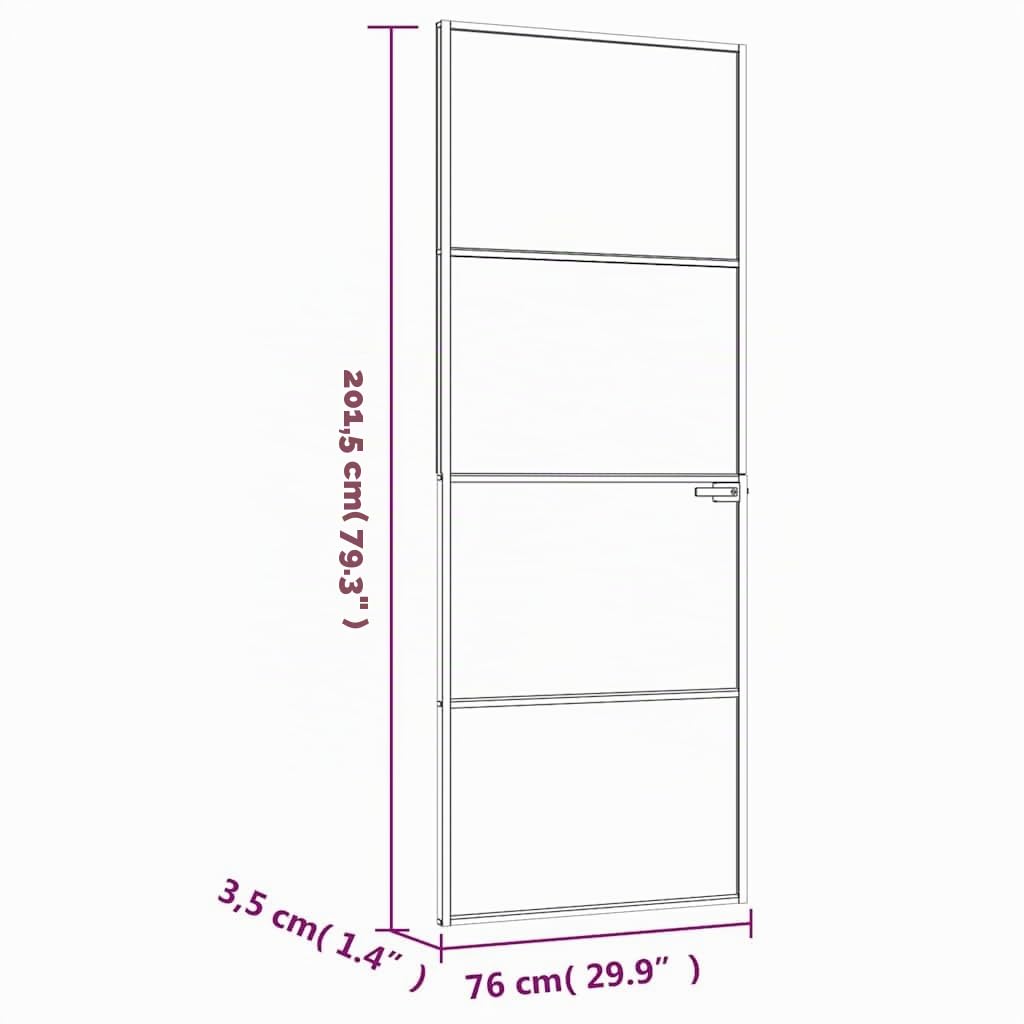 Porte d intérieur Noir 76x201,5 cm Trempé verre aluminium fin