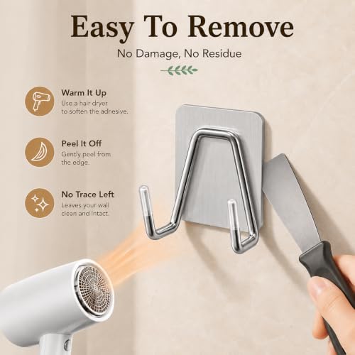 Image of HASTHIP 4 Pack Self Adhesive Coat Hooks Double Wall Hooks for Home Use