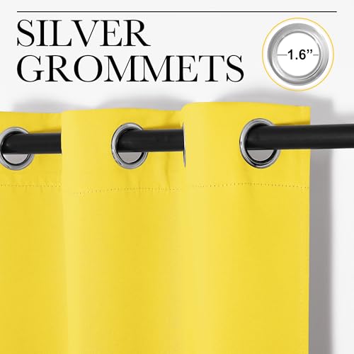 Image of NICETOWN Window Curtain Panels, Thermal Insulated Solid Grommet Draperies /Drapes for Basement (Bright Yellow, 1 Pair, 34 by 54-inch)