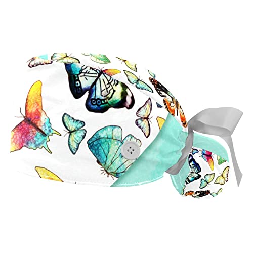 Chapeaux bouffants JDEZ verts à motif cœur papillon | Lot de 2 casquettes de travail