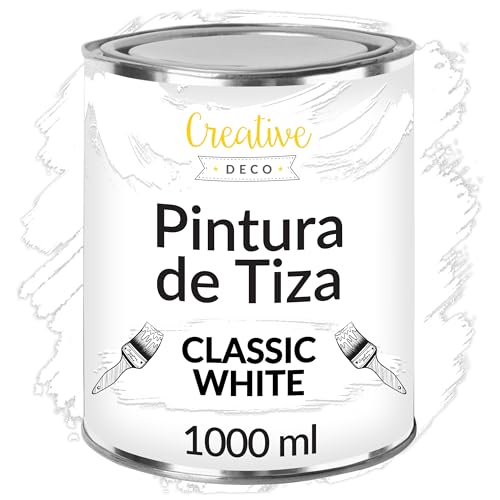 Creative DECO 1L Blanca Pintura a la Tiza para Muebles sin Lijar Chalk Paint | Pintura Madera Mate y Lavable | Renovación, Decoración, Manualidades | Posible Efecto de Barrido y Gradiente