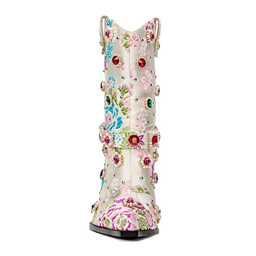 Gradinery Floral Cowgirl Boots Womens Rhinestone Glitter Ankle Boots A Comfortable And Stylish Footwear Choice To Shine At Any Event With High-Quality Craftsmanship #TOP2