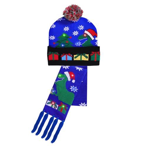 JIAN YA NA Chapéu de malha quente para crianças de inverno: boné de Natal com iluminação LED cacheco