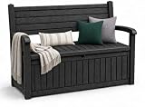 EasyUp 100 Gallon Wood-Grain Storage Bench, Waterproof & Lockable，Black