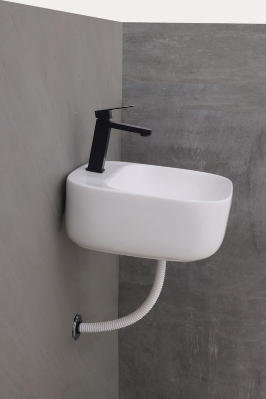 HISRE Wall Mount Wash Basin 18"x18"x7" | Glossy White Ceramic Sink | Modern Rectangular Bathroom Basin for Home, Office and Hotels, photo 4 of 4