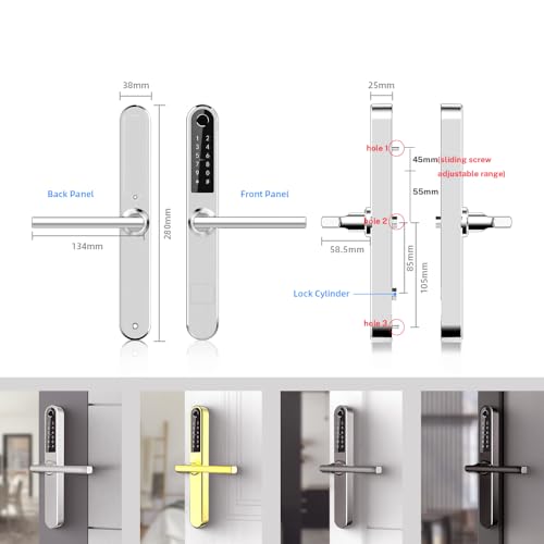 Ruveno Slim Fingerprint Smart Door Lock, Keyless Entry Keypad Door Lock with Handle, Electric Code Lock, Bluetooth Smartphone Access for Front Alumium Swing Wooden Door(Silver) - Image 4
