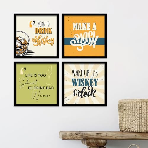 Image of kotart - Framed Wall Posters for Bar Kitchen Restaurant Wall Decor - Bar Theme Frames - Framed Posters for Kitchen Wall Decor (13 x 13 inch, Framed) Set of 4 (Art 15, Big)